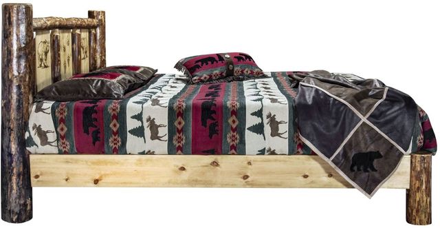 Montana Woodworks® Glacier Country Stained and Lacquered Queen Platform Bed with Laser Engraved Bear Design-2