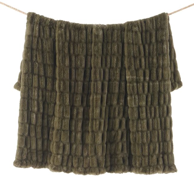 HiEnd Accents Ruched Rabbit Fern Green Double-Sided Throw Blanket-0