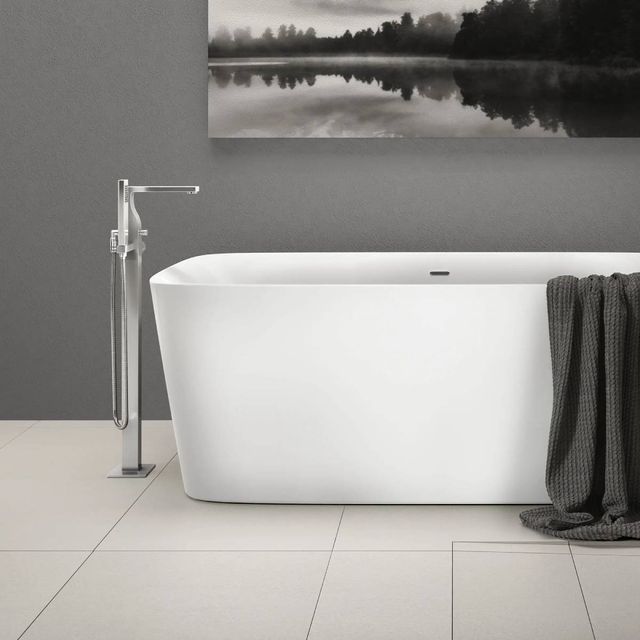 DXV Equility® Polished Chrome Square Floor Mount Bathtub Filler with Hand Shower and Lever Handle-2