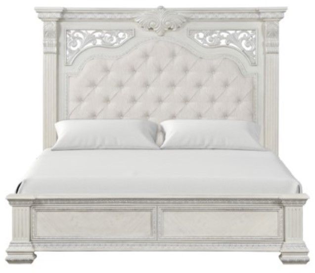 Furniture of America® Promenade Wire Brushed White Eastern King Panel Bed-1