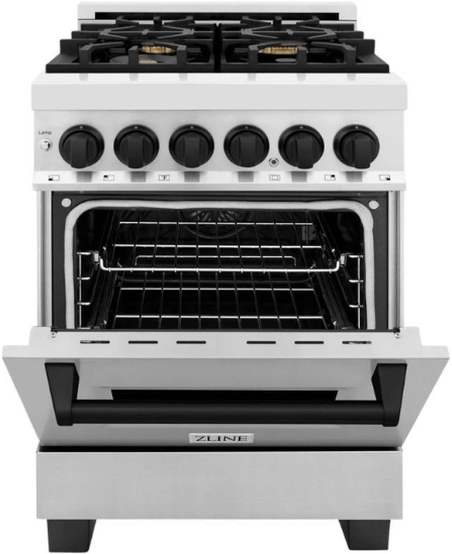 ZLINE Autograph Edition Legacy 24" Stainless Steel Pro Style Dual Fuel Range with Matte Black Accents-2