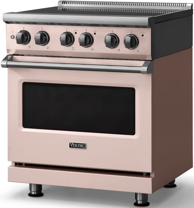 Viking® 5 Series 30" Blush Pro Style Electric Range with Polished Chrome Trim-2
