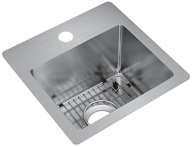 Elkay Crosstown® Polished Satin 15"1-Hole Single Bowl Dual Mount Bar Sink Kit-0
