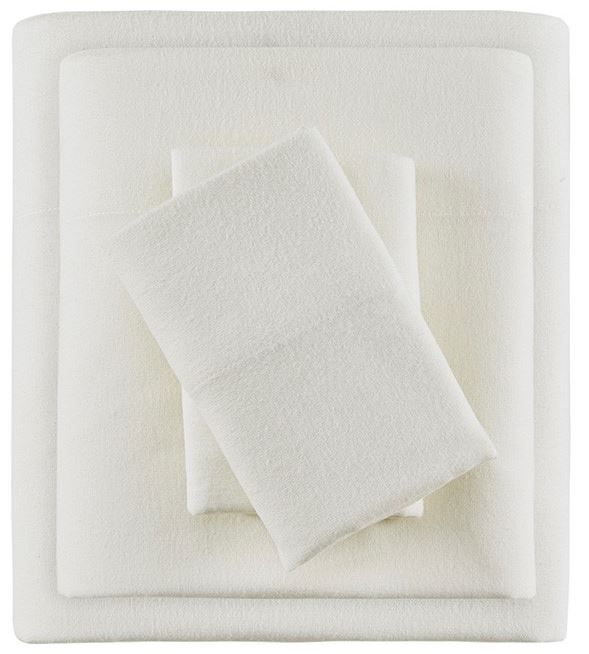 Olliix by True North by Sleep Philosophy Cozy Flannel Ivory Solid Queen 100% Cotton Printed Sheet Set-0