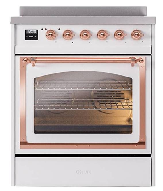Ilve® Nostalgie II Noblesse 30'' White Pro Style Induction Range with Copper Trim-1