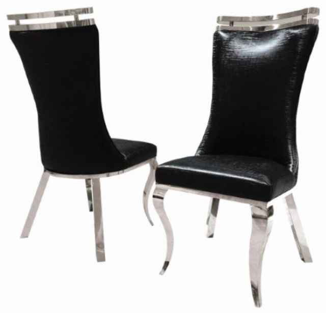 Furniture of America® Palazzo 2-Piece Black/Silver Side Chair Set-2