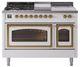 Ilve® Nostalgie II Noblesse 48'' White Pro Style Dual Fuel Range with Brass Trim-0