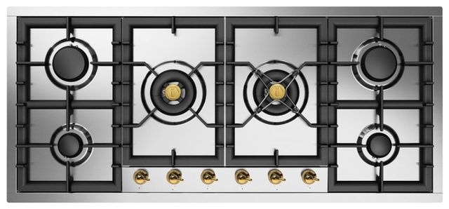 Ilve® Nostalgie II 48'' Stainless Steel Natural Gas Cooktop with Brass Trim-0