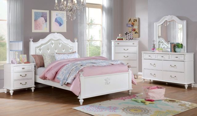 Furniture of America® Belva 4-Piece White Full Panel Bed Set-0