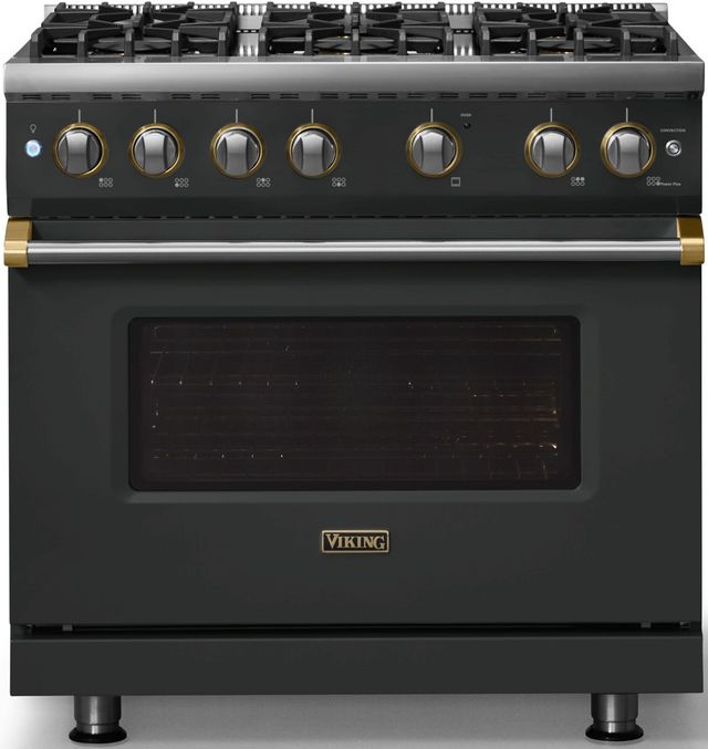 Viking® 5 Series 36" Antique Bronze Pro Style Gas (LP) Range with Brushed Brass Trim-3