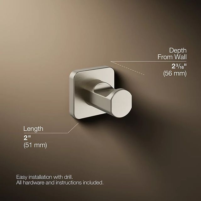 KOHLER® Parallel® Vibrant Brushed Nickel Robe Hook-2