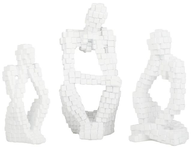 Deco Marche 3-Piece White Sitting Thinker Sculpture Set-0