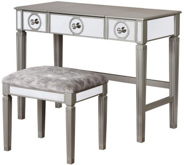 Linon Madison 2-Piece Silver Vanity Set-2
