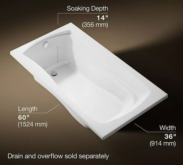 KOHLER® Mariposa® White 60" x 36" Drop-In Bath with-3