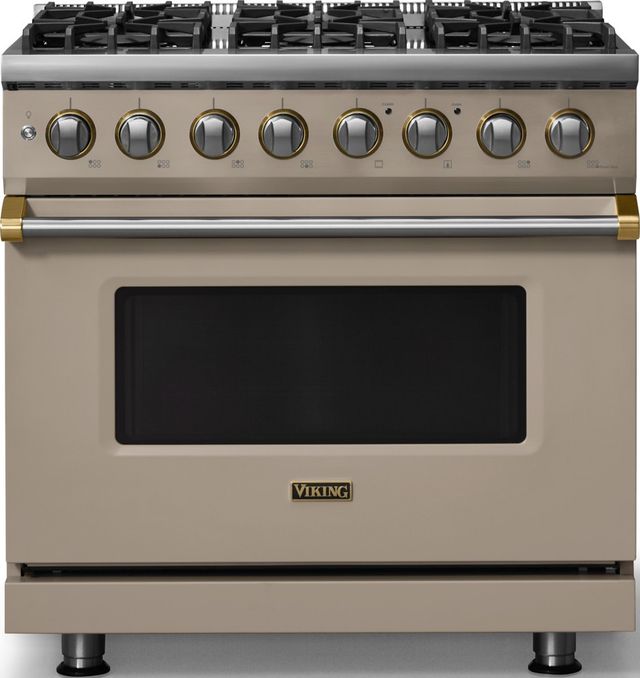 Viking® 5 Series 36" Nantucket Pro Style Dual Fuel (NG) Range with Brushed Brass Trim-0