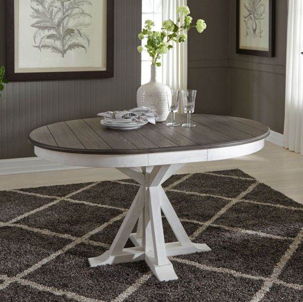 Liberty Furniture Allyson Park Charcoal Dining Pedestal Table with Wirebrushed White Base-1