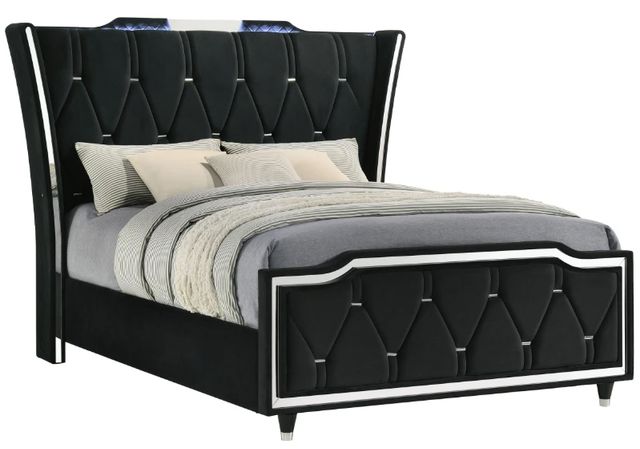 Coaster® Lorient Black Eastern King LED Upholstered Wingback Bed-0