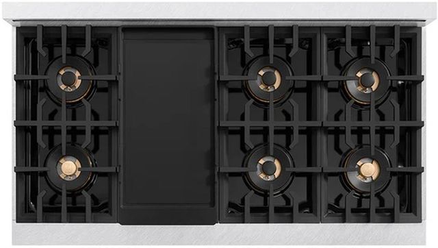 ZLINE Autograph Edition 48" 6.7 cu. ft.Gas Range with 8 Burner DuoPro™ Cooktop and Dual Ovens in Satin Stainless Steel with White Matte Doors and Champagne Bronze Accents -4