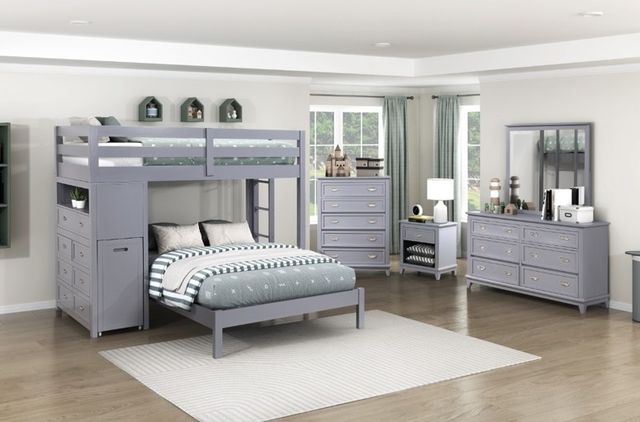 Homelegance® Sloane Gray Twin over Full Youth Loft Bunk Bed with Chest and Hidden Desk-1