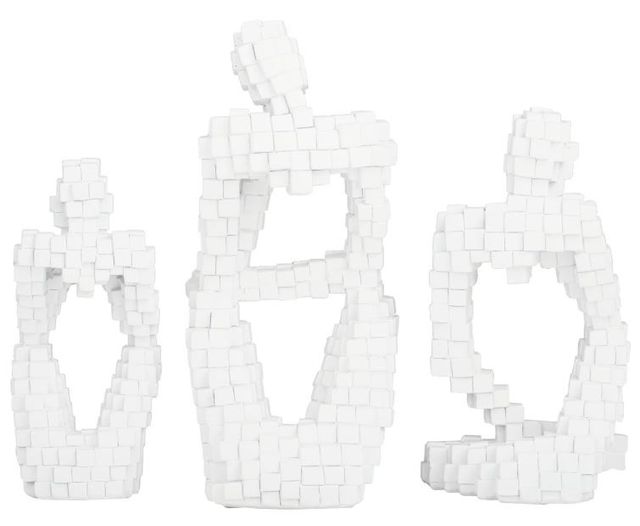 Deco Marche 3-Piece White Sitting Thinker Sculpture Set-2