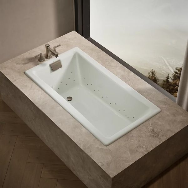 KOHLER® Tea-For-Two® Dune 60" x 32" Drop-In Heated BubbleMassage™ Air Bath with Reversible Drain-2