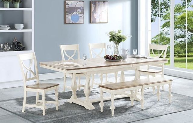 Winners Only® Torrance Gray Top Trestle Dining Table with White Base-1