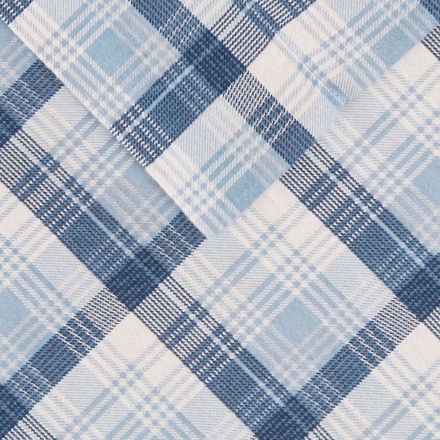 Olliix by Woolrich Blue Plaid California King Flannel Cotton Sheet Set-3