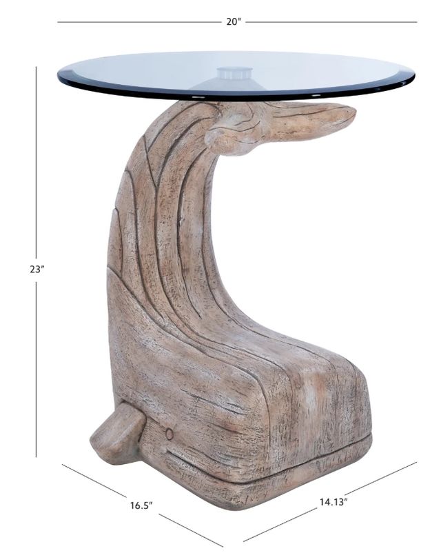 Powell® Wally The Whale Glass Top Side Table with Driftwood Base-2