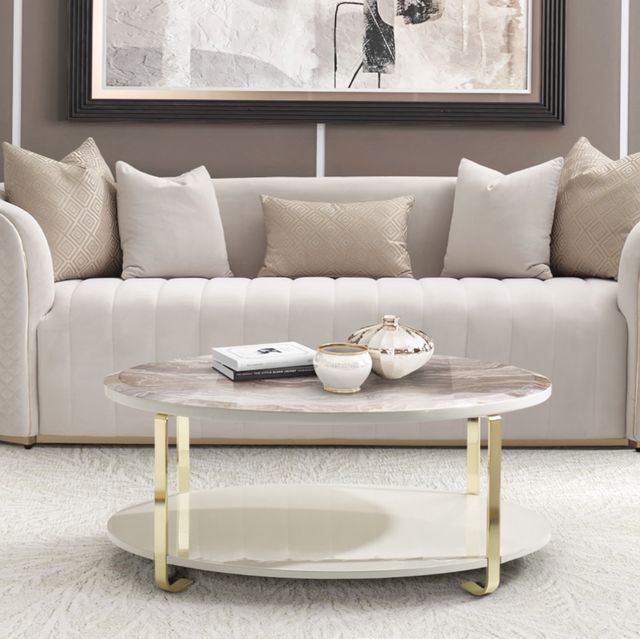 Michael Amini® Ariana Beige Cocktail Table with Gold Base-1