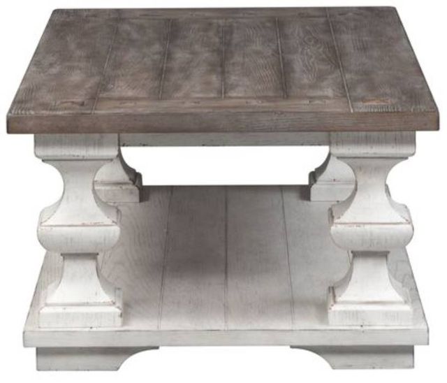 Liberty Furniture Sedona Gravel Cocktail Table with Heavy Distressed White Base-3