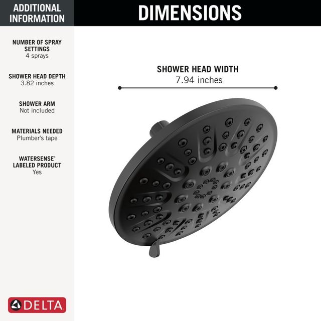 Delta Universal Showering Components Matte Black 4-Setting Shower Head-3