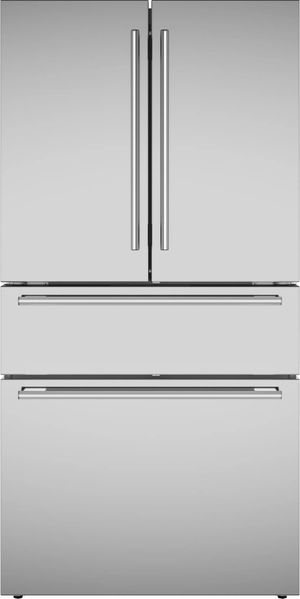 Front view of the Thermador® Masterpiece® 36 in. 20.4 Cu. Ft. Stainless Steel Counter Depth French Door Refrigerator