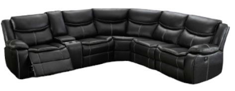 Milton Greens Stars 6-Piece Black Faux Leather Modular Power Recliner Sectional-0