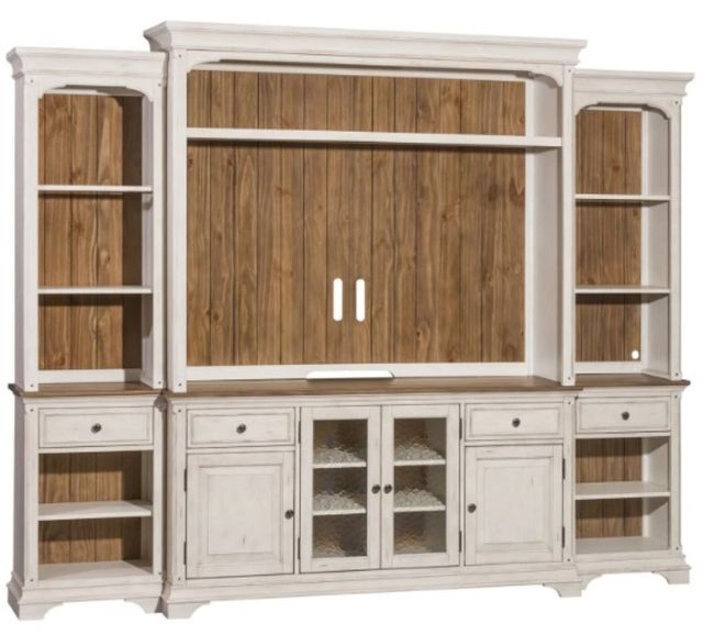 Liberty Furniture Morgan Creek Antique White/Wirebrushed Tobacco Entertainment Center with Piers-0