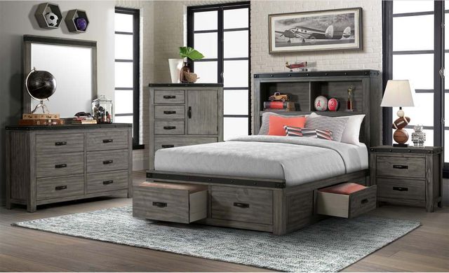 Elements International Wade Gray Full Youth Platform Storage Bed-1