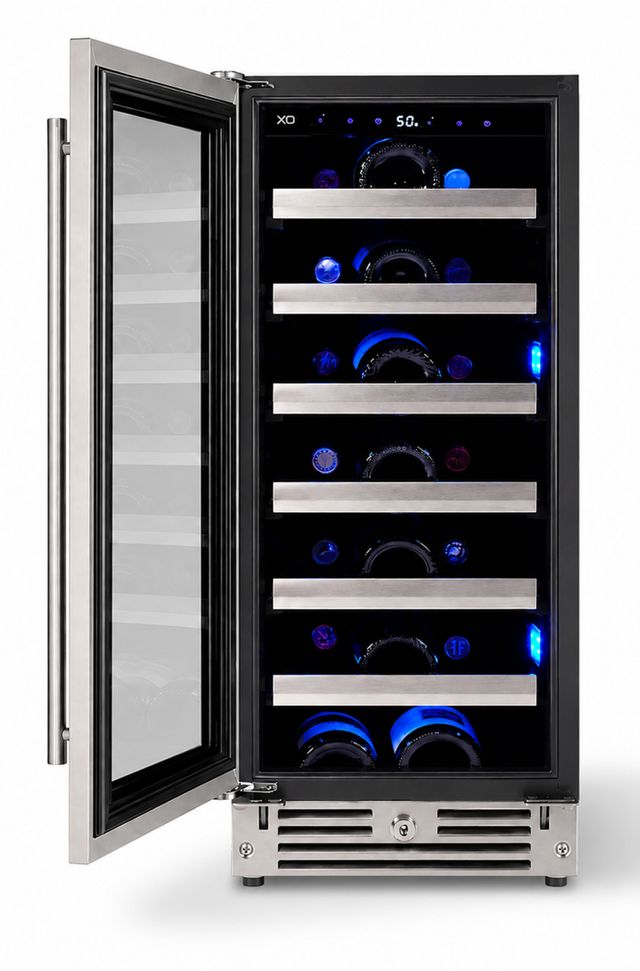XO 15" 3.3 Cu. Ft. Fingerprint Resistant Stainless Steel Wine Cooler with Reversible Hinge Glass Door-1
