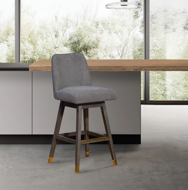 Armen Living Amelia 2-Piece Gray Boucle/Gray Oak Swivel Barstool Set-1