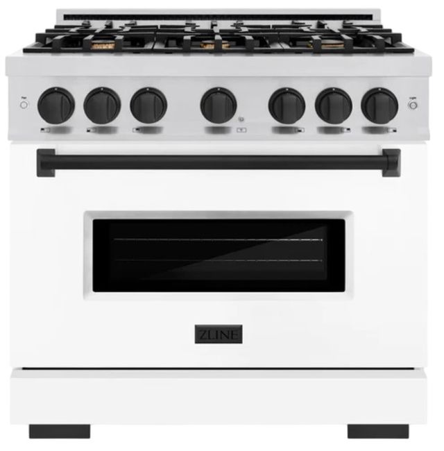 ZLINE Classic Autograph Edition 36" Stainless Steel Pro Style Gas Range with White Matte Door and Matte Black Accents-0