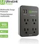 Ultralink Power Black 4 Outlet 2 USB 3.1A Wall Multimedia Surge Protector-1