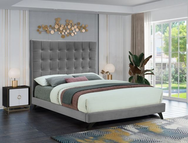 Meridian Furniture Elly Grey Velvet Queen Bed-3