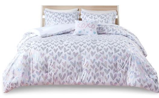 Olliix by Mi Zone Kristie Multi Twin/Twin TL Iridescent Metallic Heart Printed Comforter Set-0