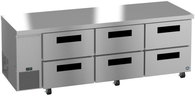 Hoshizaki Steelheart® 93" 30.17 Cu. Ft. Stainless Steel Three Section Undercounter Side Mount Refrigerator with Stainless Drawers-2