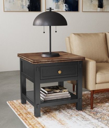 A-America® Stormy Ridge Chickory Top End Table with Slate Black Base-1