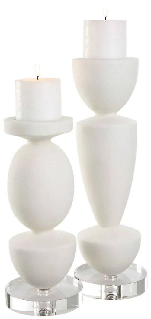 Uttermost® Lido 2-Piece White Stone Candleholders Set-0