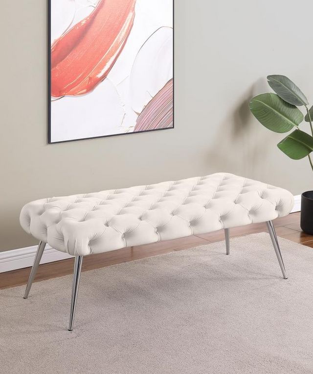 Coaster® Ella Ivory/Stainless Steel Upholstered Bench-4