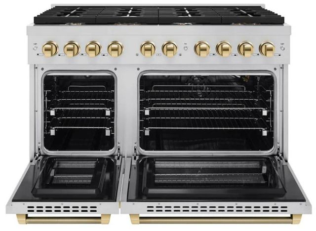 ZLINE Autograph Edition Paramount 48" Stainless Steel/Polished Gold Helix Handle Freestanding Double Oven Gas Range with 8 Burner Cooktop-1