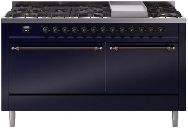 Ilve® Nostalgie II Series 60" Midnight Blue Pro Style Dual Fuel Range-0
