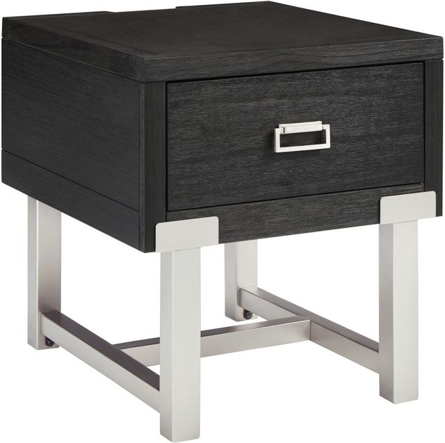 Black End Table with Nickel Base - FLAWED-1