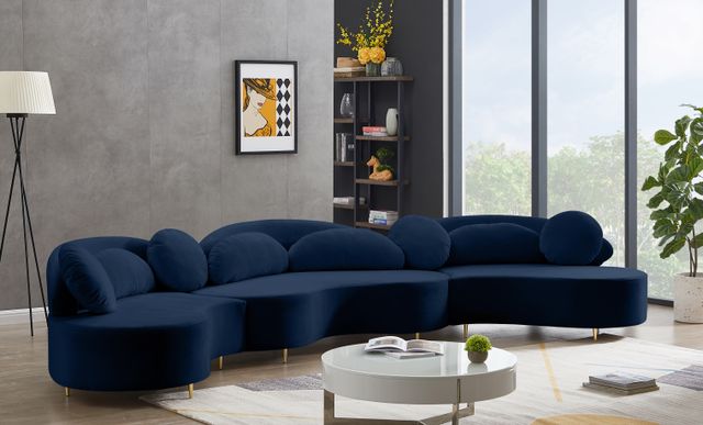 Meridian Furniture Vivacious 3-Piece Navy Velvet Sectional-2