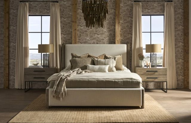 Universal Explore Home™ Dwell Asbury Oatmeal/Boulder Upholstered Queen Panel Bed-1